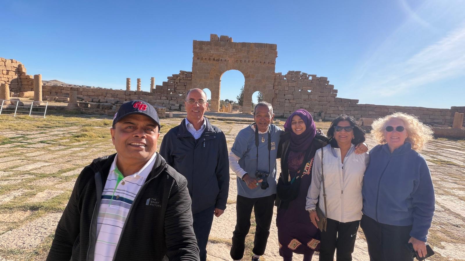 Golden Saharan desert dunes at sunset, Tunisia