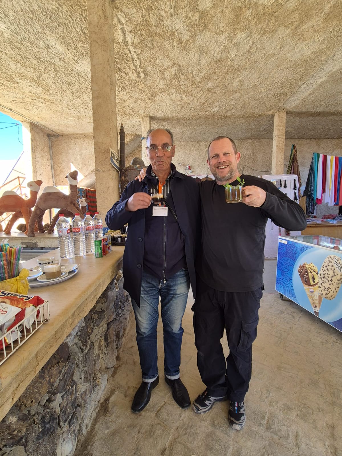 Enjoying a drink in Chebika mountain oasis, Tunisia